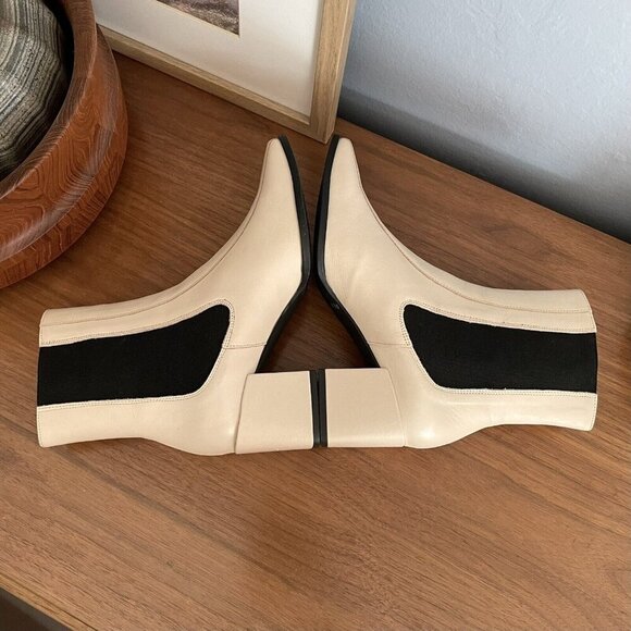 ANGEL ALARCON Made In Spain Leather Block Heel Chelsea Boots Cream - Picture 4 of 11